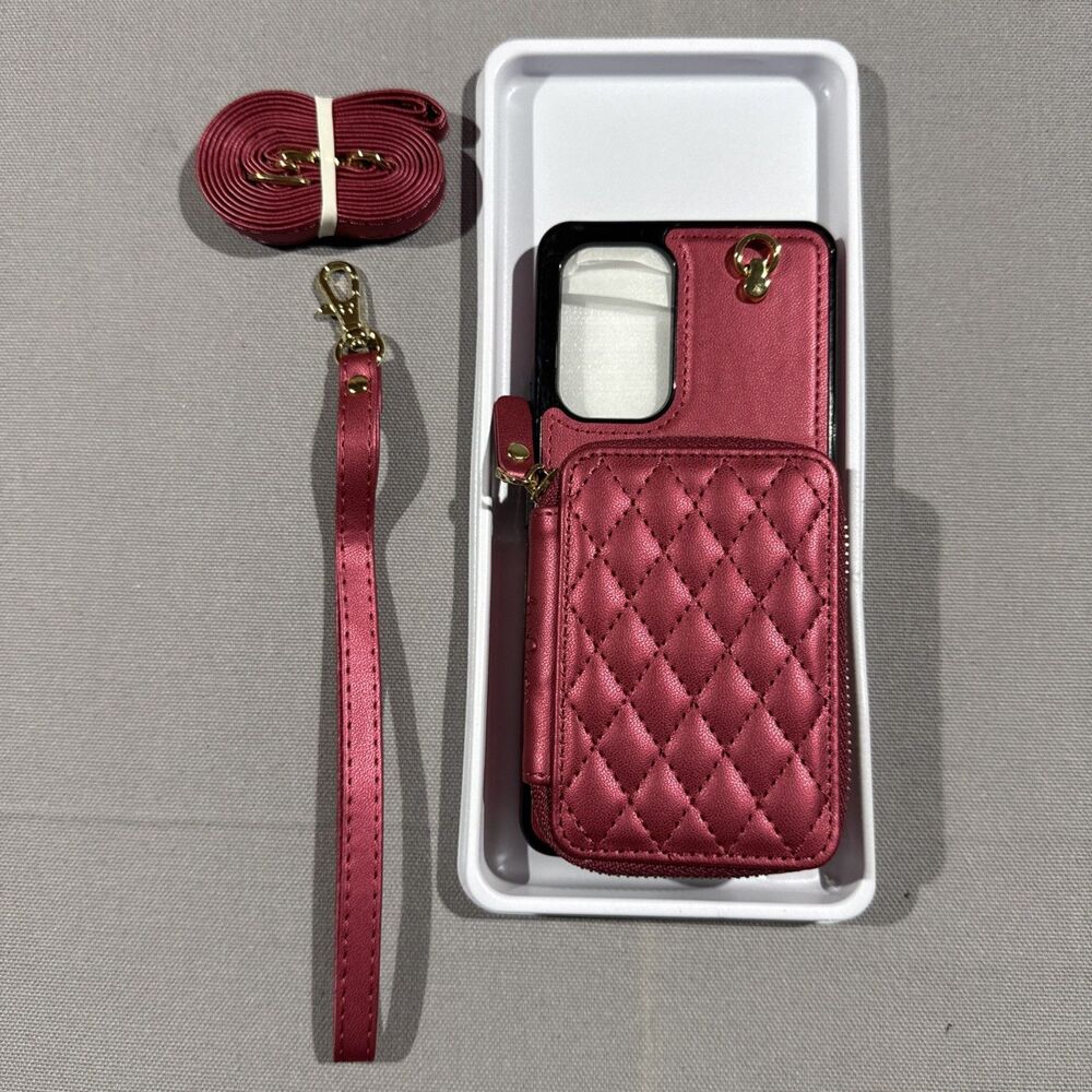 Asuwish Samsung Galaxy A53 Red Quilted Wallet with Crossbody Strap/Lanyard RFID